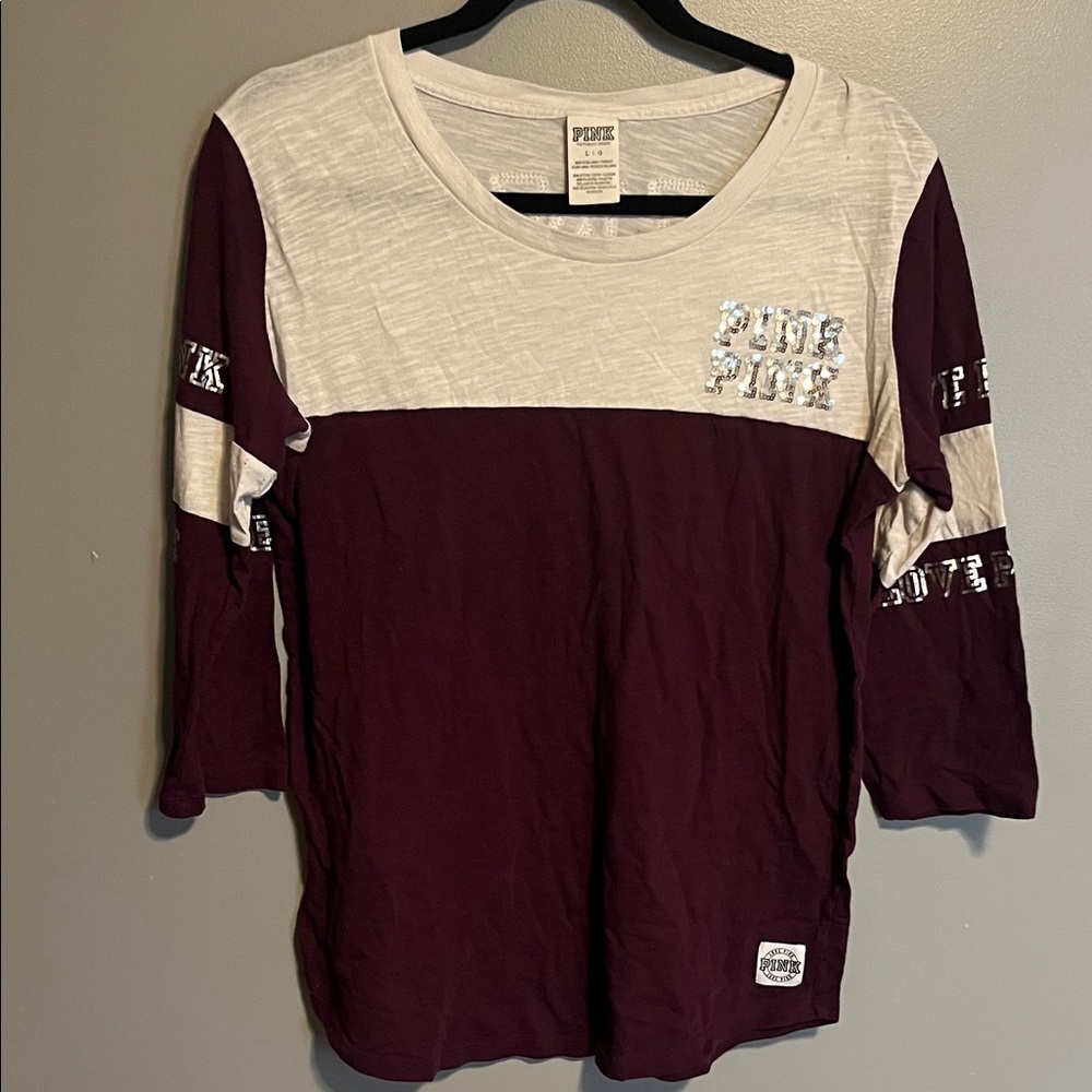 PINK Victoria's Secret Dark Purple and White Color Block Top